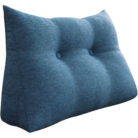 VERCART Großes Bettruhe Keilkissen, Lang Lesekissen, Dekoratives Kopfteilkissen, Dreieckiges Rückenkissen, Loungekissen für Tagesbett oder Couch, Leinenmischung Blau, 60CM