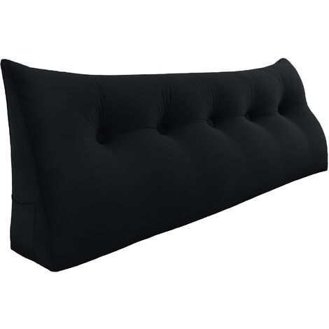 VERCART Großes Keil Lesekissen, Langes Bettruhe Rückenkissen, Dekoratives Kopfteilkissen, Dreieckiges Positionierungs Körperkissen für Tagesbett oder Couch, Samt Schwarz, 160cm
