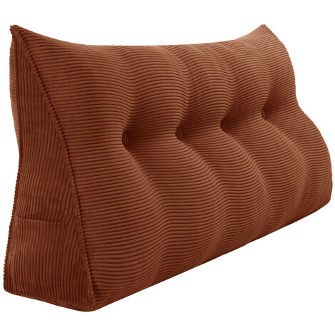 VERCART Großes Keilkissen, Langes Lesekissen, Bettruhe Rückenkissen, Dreieckiges Liegekissen, Dekoratives Kopfteilkissen für Tagesbett oder Tiefes Sofa, Cord Braun