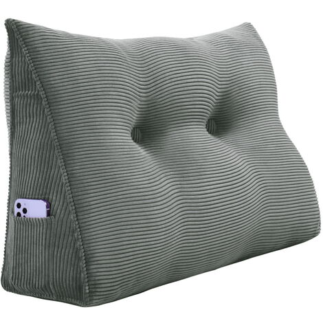 VERCART Großes Keilkissen, Langes Lesekissen, Bettruhe Rückenkissen, Dreieckiges Liegekissen, Dekoratives Kopfteilkissen für Tagesbett oder Tiefes Sofa, Cord Grau, 80cm