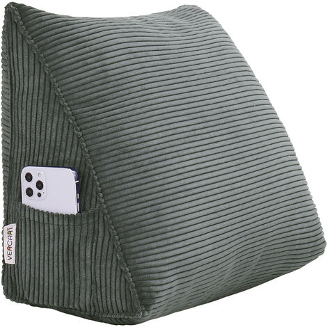 VERCART Keilkissen für Kinder, Lesekissen, Bettruhe Rückenkissen, Dreieckiges Liegekissen, Dekoratives Kopfteilkissen für Tagesbett oder Tiefes Sofa, Cord Grau, 45cm