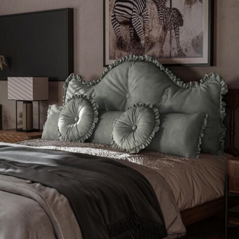 VERCART Kissen Bett Rückenkissen, Lesekissen für Bett und Sofa mit Nackenkissen und 2 runden Kissen, Grau, 140cm