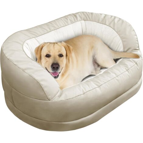 VERCART Lit apaisant pour chiens de grande taille et de taille moyenne, XXL, 40,6 cm de profondeur, côtés hauts, lit ovale pour grand chien, beige
