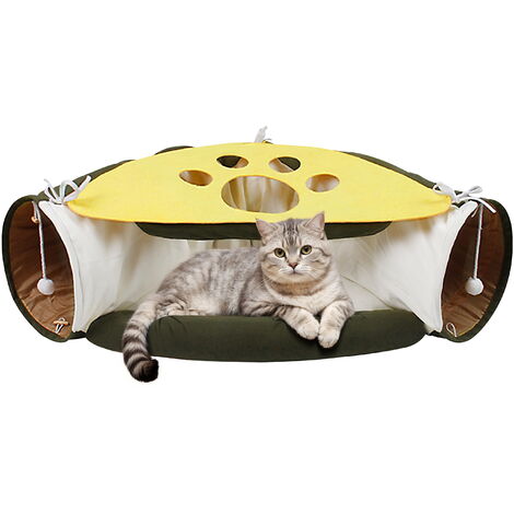VERCART Lit pour chat, Tunnel pour chat avec tapis, Tunnel pour chat d'intérieur, Jouet Pour Chat, Tunnel pour Chien, Chat, Lapin