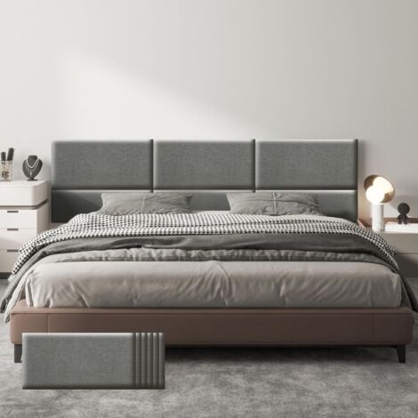 VERCART Lot de 6 panneaux muraux rembourrés autocollants en lin - Tête de lit 3D insonorisée avec mousse - Pour chambre à coucher, salon, bureau - Gris - 60 x 30 cm