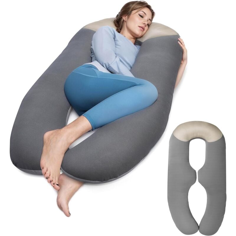 Vercart - Oreiller de Corps Complet en Forme de u, Oreiller pour Femme Enceinte en Forme de u pour Dormir, Gris