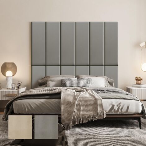VERCART Panneau Mural 3D Autocollant - Panneaux muraux et de Plafond en Mousse Souple et Cuir Artificiel, imperméables et faciles à Nettoyer, Absorbant Le Bruit - 12 pièce - 90 × 30 × 3 cm, Gris