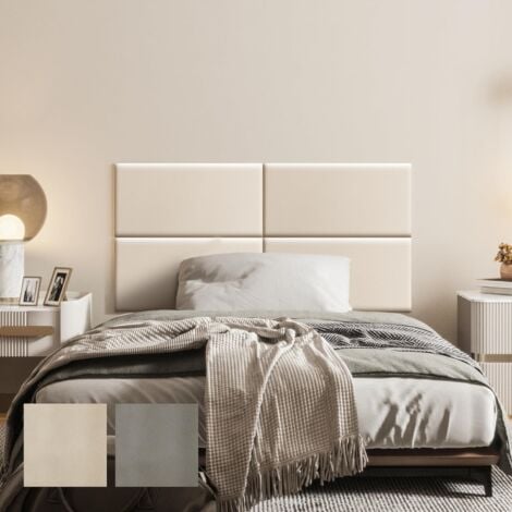 VERCART Testiera da parete per letto singolo e matrimoniale, pannelli da parete imbottiti in pelle, confezione da 4 cuscini da parete 3D, autoadesivi, impermeabili, decorazione da parete acustica, 60C