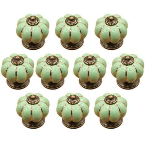 (Verde) 10 pomos de cerámica para cajones, pomos para muebles de cocina y armarios.