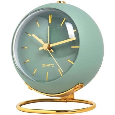 (Verde) Despertador analógico con luces, pequeño despertador retro silencioso, despertador de cabecera para estudiantes, reloj de manecillas luminoso, adecuado para personas que duermen profundamente