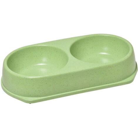 Verde - Doppia ciotola large in bamboo naturale con gommini antiscivolo per cani e gatti