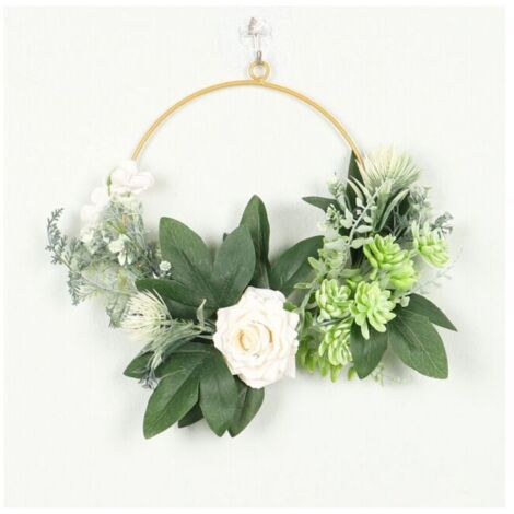Verde - Ghirlanda decorativa da 30 cm con anelli in metallo - Design circolare - Ghirlanda da parete in eucalipto - Per esterni, matrimoni e case