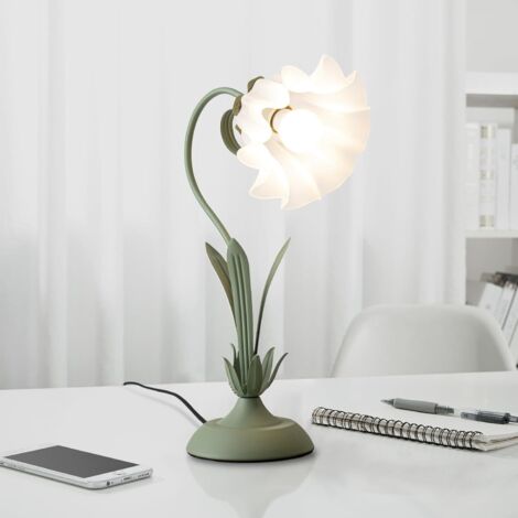 Verde Lamparas De Mesita De Noche,IluminacióN De Tres Tonos Lampara Escritorio Pantalla AcríLica Con Lirio Del Valle,Lampara De Mesa Perfecto Para Chica Dormitorio,Cabecera,Estudio,Regalo