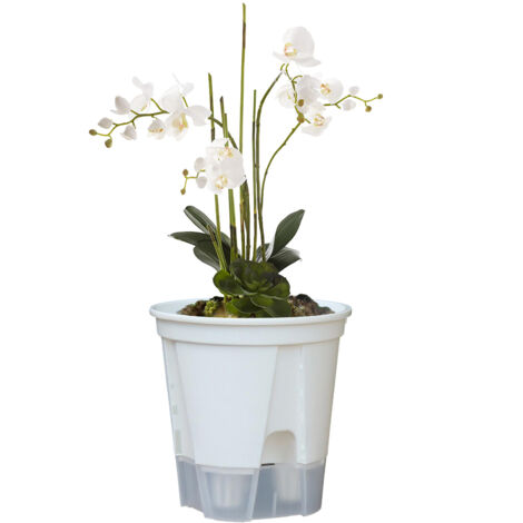 Verde YL120 Weißer Bergblumentopf mit transparentem Untersetzer – Selbstbewässerung, Wurzelkontrolle, 5-teilig – Durchmesser 12 cm, Höhe 14 cm