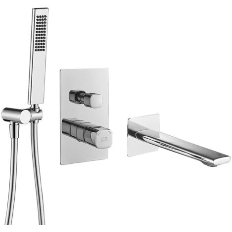 Verdeckte Badewannenarmatur mit TORES Silver Chrome Laveo Duschset
