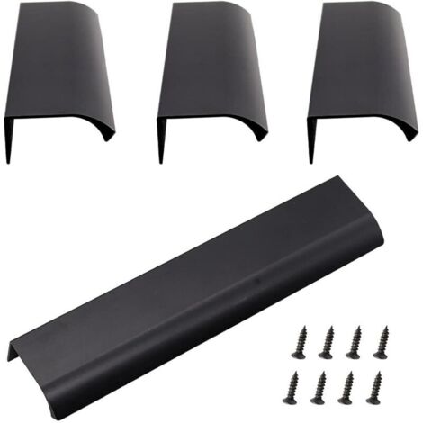 Verdeckter Aluminiumgriff, 4er-Set unsichtbare Möbelgriffe aus Aluminiumlegierung für Küchen- und Wohnzimmerschränke (200 x 40 mm) (Schwarz)