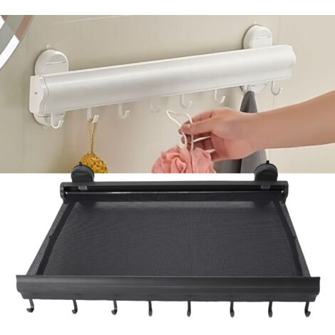 Verdeckter, wandmontierter Wäschetrockner mit Saugnapf, 60 cm, grau, mit 8 Haken, aus Aluminium, PP und Stretch-Nylon