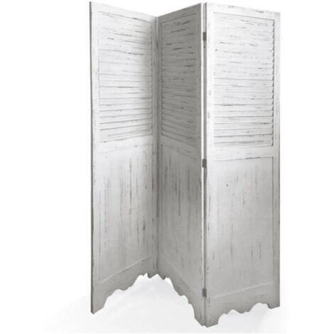 Verdelook Paravento Shabby a 3 Ante in Legno Bianco
