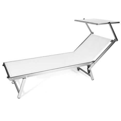 VERDELOOK  Rimini, Lettino da Mare con Parasole, 186x61x38 cm, Bianco, per Giardini, Piscine, Terrazze, Lettino Prendisole