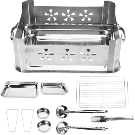 Verdickter rechteckiger Edelstahlgrill mit Griff und Fischhalter für Holzkohle- oder Spirituosengrills