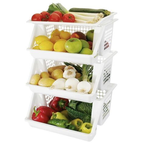 VERDULERO BLANCO 3 CESTAS MODELO GRELOS 62X39X32CM