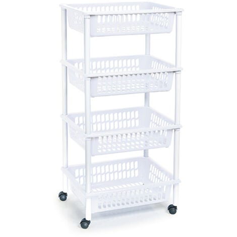 PLASTICFORTE VERDULERO CON RUEDAS 4 PISOS BLANCO