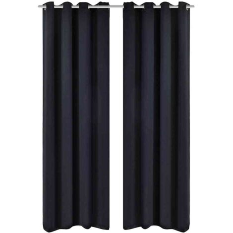 Verdunkelungs-Vorhänge mit Metallringen 135 x 245 cm Schwarz blackout