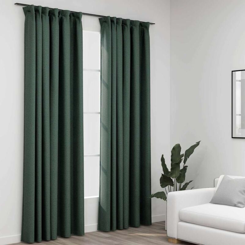 Vidaxl Verdunkelungsvorhänge Haken Leinenoptik 2 Stk. Grün 140x245 Cm