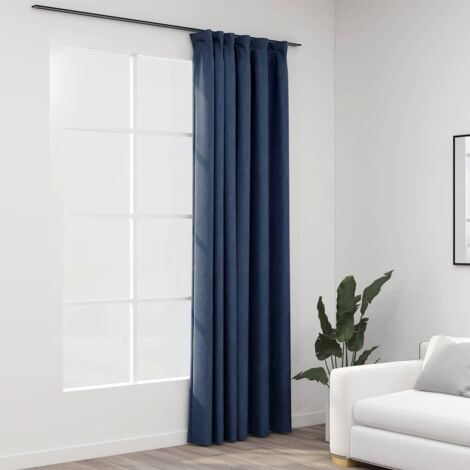 Verdunkelungsvorhänge mit Haken Leinenoptik Blau 290x245cm vidaXL