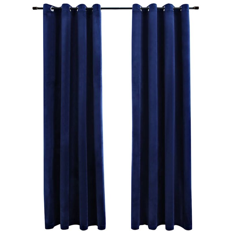 Verdunkelungsvorhänge Mit Ösen 2 Stk. Samt Dunkelblau 140x175cm Vidaxl