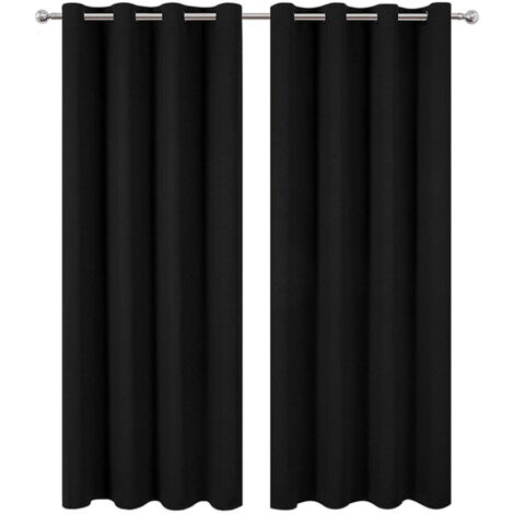 [Verdunkelungsvorhänge mit Ösen] + [Wärmeisolierend, ohne Bohren] + [Verdunkelungsvorhänge für Schlafzimmer und Wohnzimmer, schwarz, 132 x 213 cm, Polyester, Doppelvorhang, verdunkelnd, Fenster]