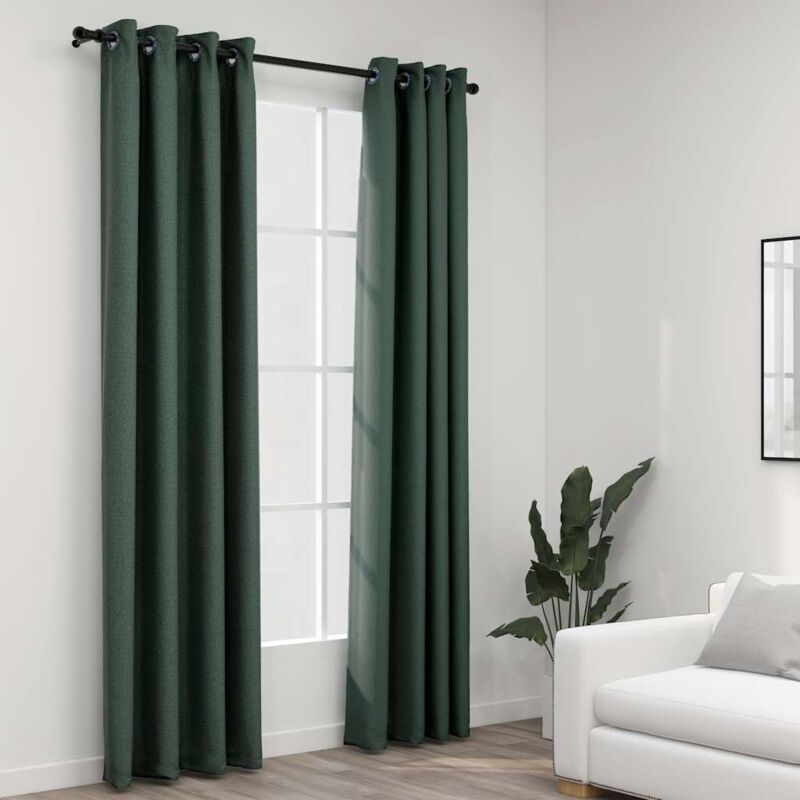 Verdunkelungsvorhänge Ösen Leinenoptik 2 Stk. Grün 140x225 Cm Vidaxl