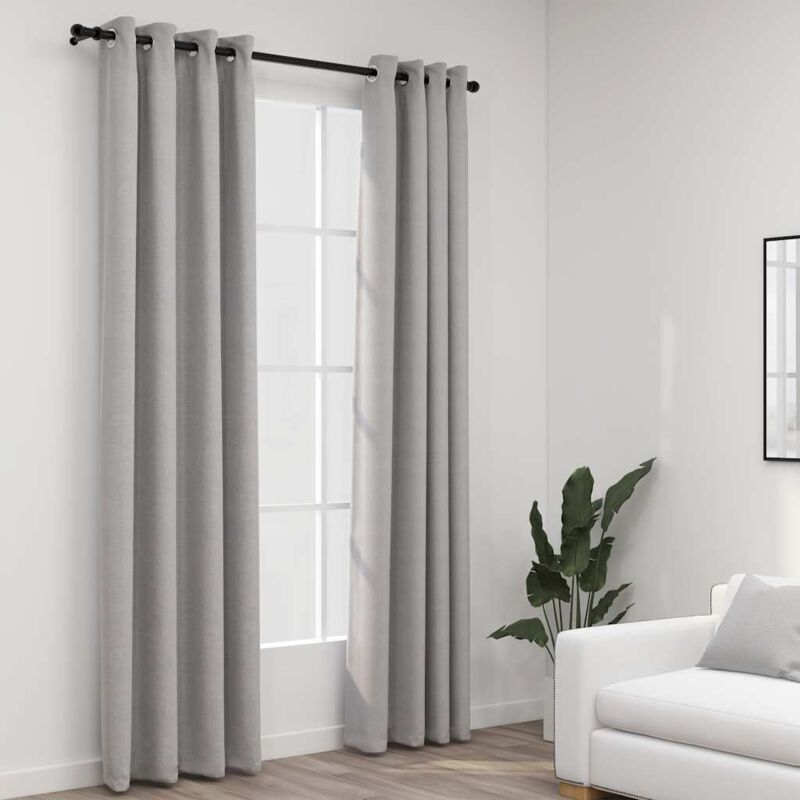 Verdunkelungsvorhänge Ösen Leinenoptik 2 Stk. Grau 140x225 Cm Vidaxl