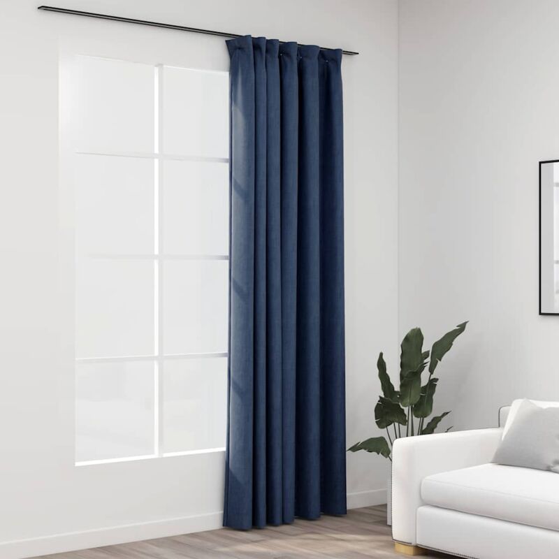 Verdunkelungsvorhänge Mit Haken Leinenoptik Blau 290x245cm Vidaxl