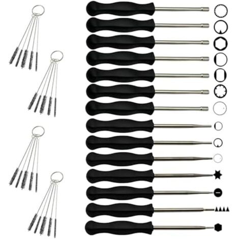 Vergaser-Einstellwerkzeugsatz für motorbetriebene Gartengeräte – 14 Metallwerkzeuge + 4 Bürsten, kompatibel mit Kettensägen, Laubbläsern und Rasenmähern