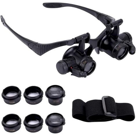 Vergrößerungsbrille mit 2 LED-Leuchten, 4 abnehmbaren Linsen, H