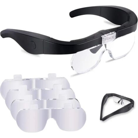 Vergrößerungsbrille mit 2 LEDs, Vergrößerungs-Stirnband, Freisprech-Vergrößerungs-Headset mit 4 austauschbaren Linsen zum Lesen, Schmuckherstellen, Nähen und Basteln (1,5x-5x)