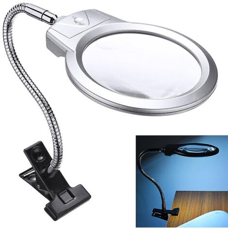 Vergrößerungsglasklemme, große LED-Linse, beleuchtete Lampe, Tischleuchte J