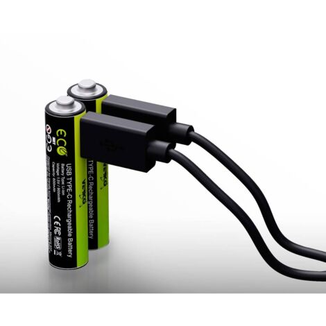 4 Pile Batterie Ricaricabili Al Litio AA Stilo 2600 mWh Usb C Cavo