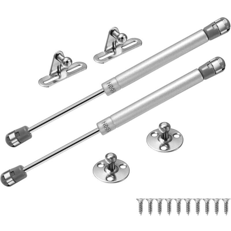 Vérin à gaz 100 N - Cylindre de porte/meuble - Amortisseur de charnière de cuisine - Pour armoires à portes relevables - Argent - 2 pièces