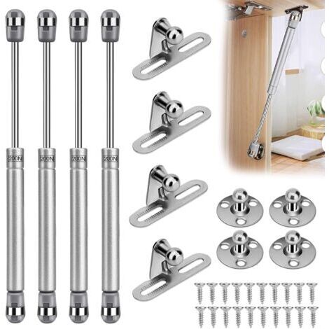 Vérin à Gaz 200N Hydrauliques, Verin Porte Cuisine Amortisseur Charniè, Verin de Coffre, Ressort Amortisseurs à Gaz pour Levage de Porte Armoire Meuble Cuisine