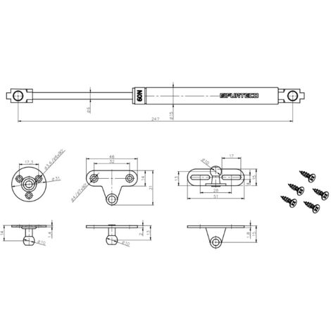Vérin à gaz PG1, 244 mm, 120 N
