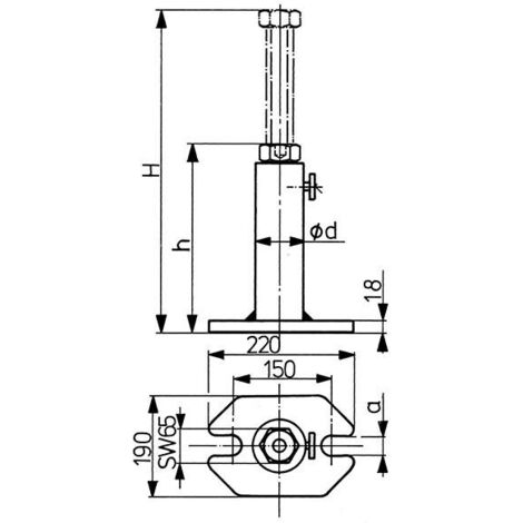 Vérin à vis lourd, Taille : 300 mm, à hauteur réglable h-H 200-300 mm, a 26 mm, d : 70 mm, Capacité : 80 kN