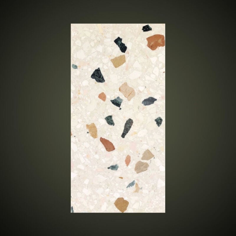 Véritable Carreau Terrazzo beige inclusions multicolores 543/3 60x30 cm boîte de 0.72m2 Satiné Gioia Materia