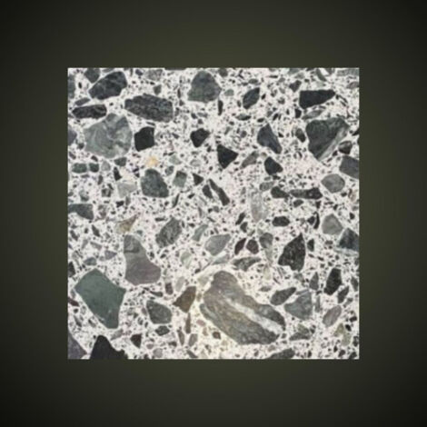 Véritable Carreau Terrazzo fond blanc-vert inclusions vertes BRAGA 30x30 cm boîte de 0.72m2 Brillant / Poli - Gioia Materia