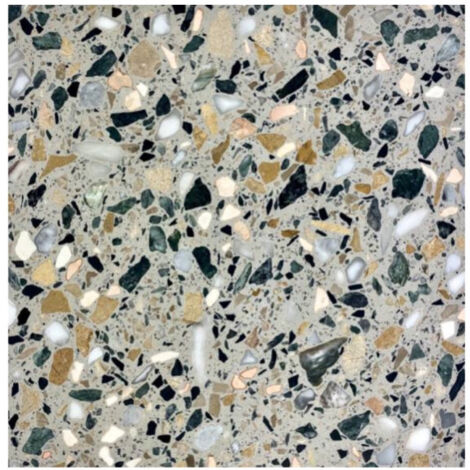 Véritable Carreau Terrazzo fond gris inclusions vertes et ocres COIMBRA 60x60 cm boîte de 0.72m2 Satiné - Gioia Materia