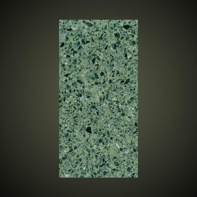 Véritable Carreau Terrazzo fond vert inclusions vert Verde Alpi 60x30 cm boîte de 0.72m2 Satiné Gioia Materia