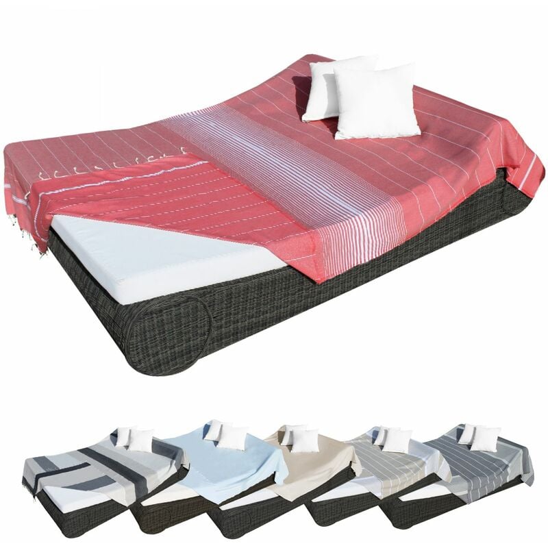 Véritable fouta Tunisienne xxl 2m x 3m tissage à plat 100% coton 380g - Rouge vermeil et blanc Vivezen