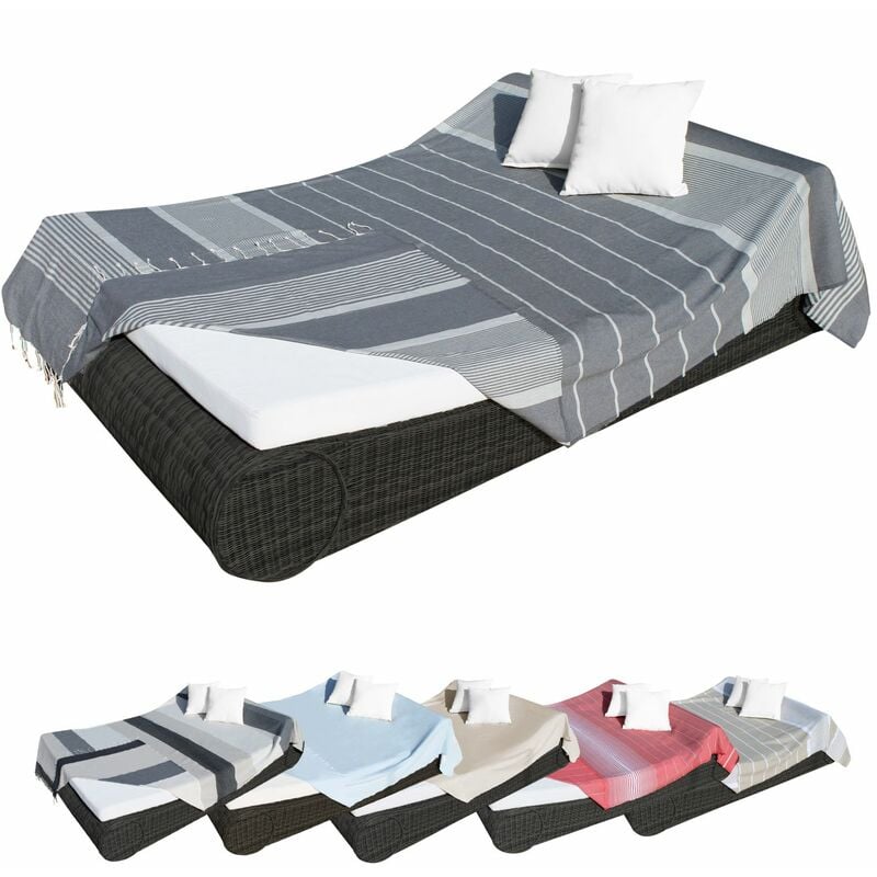 Véritable fouta Tunisienne XXL 2m x 3m tissage à plat 100% coton 380g - Gris foncé et gris clair - Vivezen