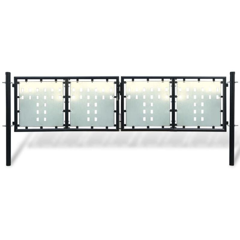 

Verja negra con dos puertas de entrada, 300 x 125 cm
